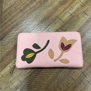 Henri Bendel Pink Wallet with Floral Accents